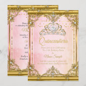 Pearl Tiara Quinceanera Invite Kaart (Voorkant / Achterkant)