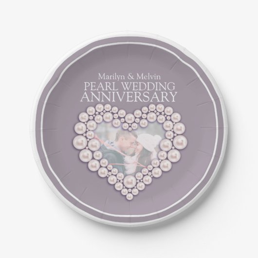Pearl trouwdag foto hart papier bord (Voorkant)