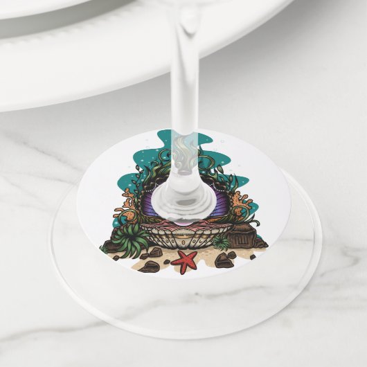 Pearl van het Zee Wijnglaslabel (Dichtbij)