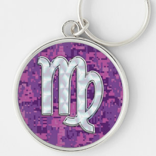 Pearl Virgo Zodiac Sign Pink Fuchsia Digital Camo Sleutelhanger