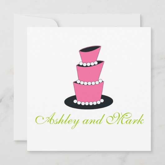 Pearl Wedding Cake Invitations Pink Green Kaart (Voorkant)