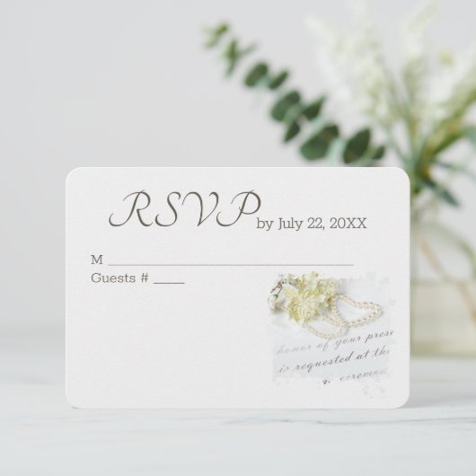 Pearl Wedding Heart RSVP Wedding Kaartje (Staand voorkant)