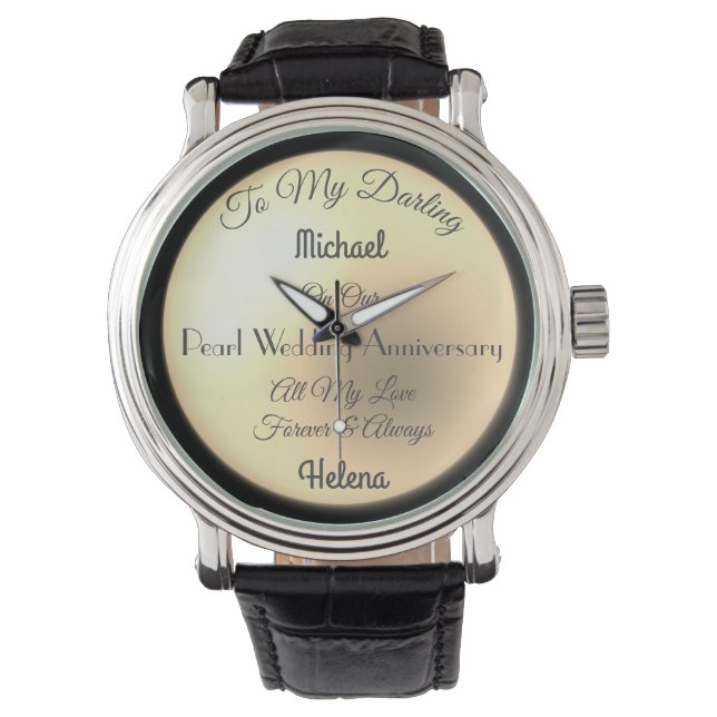 Pearl Wedding Jubileum gepersonaliseerd horloge (Voorkant)