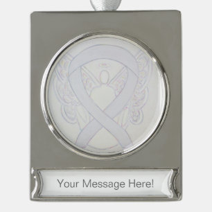 Pearl White Awareness Ribbon Angel Art Ornament Verzilverd Banner Ornament