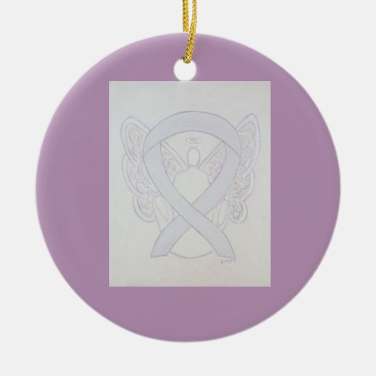 Pearl White Awareness Ribbon Angel Art Ornaments Keramisch Ornament (Voorkant)
