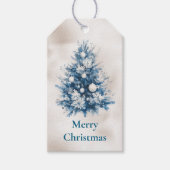 Pearl White Blue Christmas Tree Cadeaulabel (Voorkant)