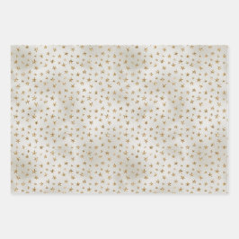 Pearl White Gold Glitter Sparkle Stars Inpakpapier Vel