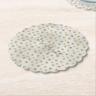 Pearl White Gold Glitter Sparkle Stars Kartonnen Onderzetters
