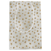 Pearl White Gold Glitter Sparkle Stars Medium Cadeauzakje (Voorkant)