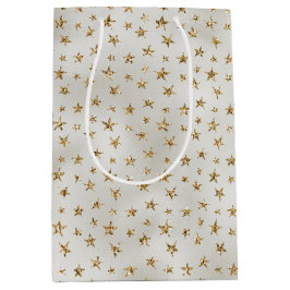 Pearl White Gold Glitter Sparkle Stars Medium Cadeauzakje