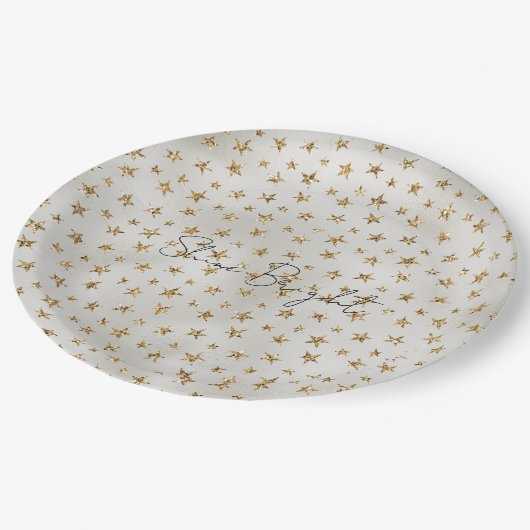 Pearl White Gold Glitter Sparkle Stars Papieren Bordje (Gekanteld)