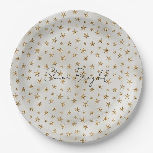 Pearl White Gold Glitter Sparkle Stars Papieren Bordje (Voorkant)