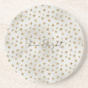 Pearl White Gold Glitter Sparkle Stars Zandsteen Onderzetter