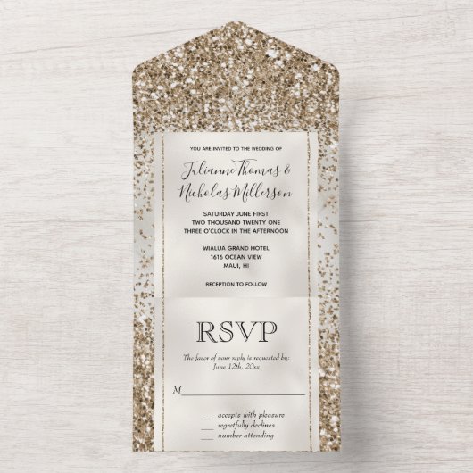 Pearl White Luxe Glitter All In One Uitnodiging (Binnen)