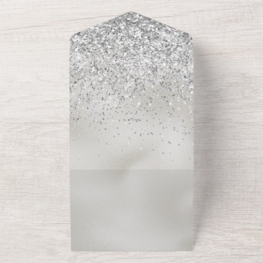 Pearl White Luxe Silver Glitter     All In One Uitnodiging (Buitenkant)