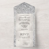 Pearl White Luxe Silver Glitter     All In One Uitnodiging (Binnen)
