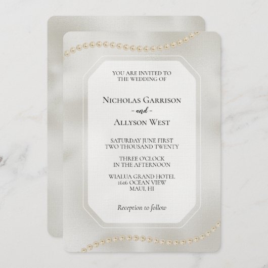 Pearl White Luxe Wedding Kaart (Voorkant / Achterkant)