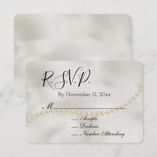 Pearl White Luxe Wedding RSVP Informatiekaartje (Voorkant / Achterkant)