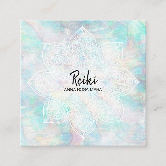 *~* Pearl White Mandala Pastel Pink Yellow Blue Vierkante Visitekaartje (Voorkant)