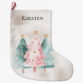 Pearl White Mint Roze Kerstbomen Grote Kerstsok (Voorkant)