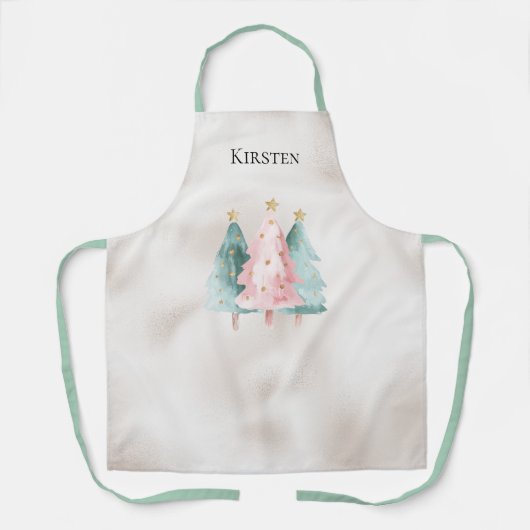 Pearl White Mint Roze Kerstbomen Schort (Voorkant)