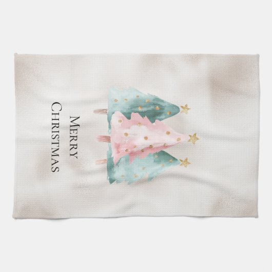 Pearl White Mint Roze Kerstbomen Theedoek (Horizontaal)