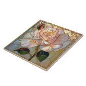 Pearl Wit Roze Goud Roos Glas in lood Tegeltje (Zijkant)