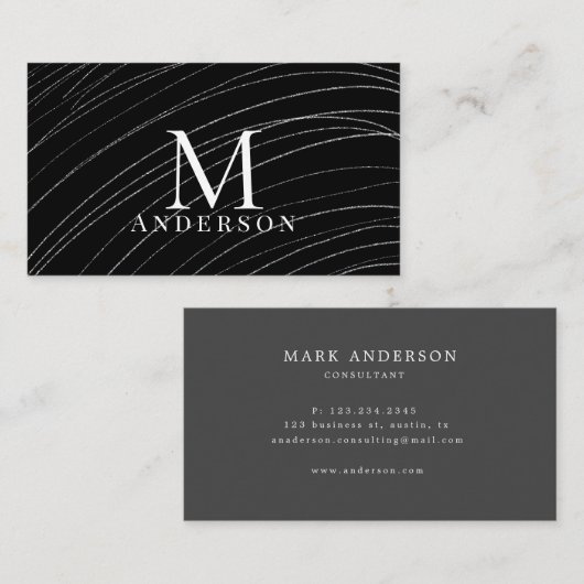 Pearl Zwart Abstract Mannelijk Dubbel Monogram Visitekaartje (Voorkant / Achterkant)