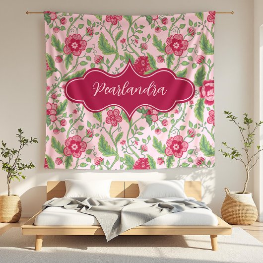 Pearlandra Roze Art Nouveau Bloemenwijnstok Fleece Deken