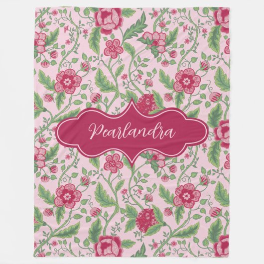 Pearlandra Roze Art Nouveau Bloemenwijnstok Fleece Deken (Voorkant)