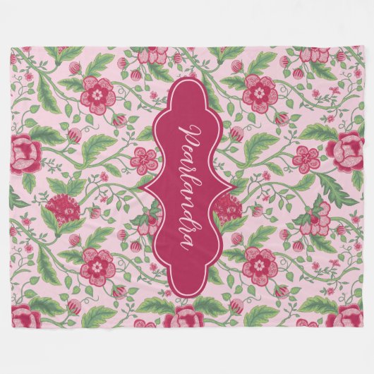 Pearlandra Roze Art Nouveau Bloemenwijnstok Fleece Deken (Voorkant (Horizontaal))
