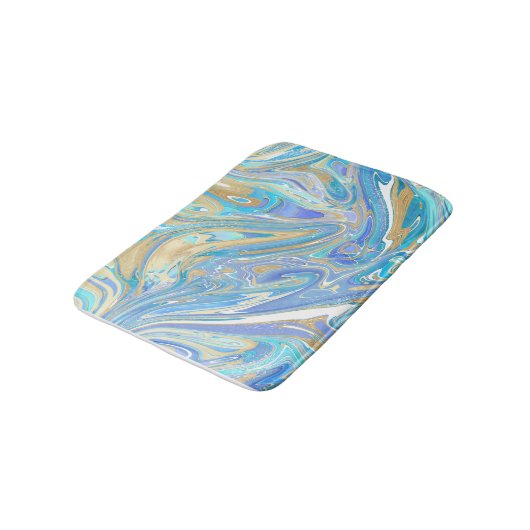 Pearlescent Aqua & Gold Liquid Marble Badmat (Gekanteld)
