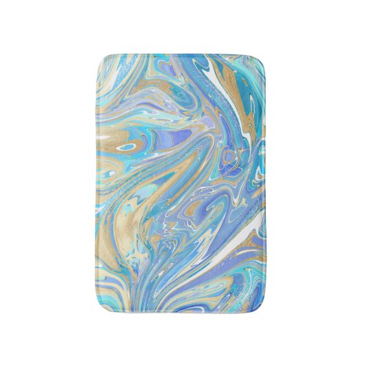 Pearlescent Aqua & Gold Liquid Marble Badmat (Voorkant Verticaal)