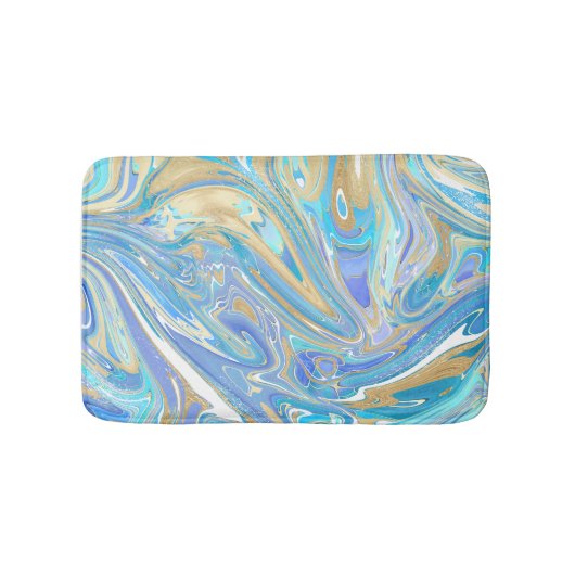 Pearlescent Aqua & Gold Liquid Marble Badmat (Voorkant)