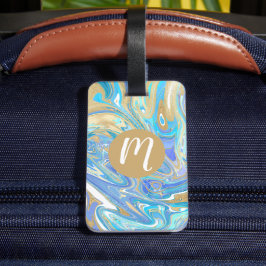 Pearlescent Aqua & Gold Liquid Marble Bagagelabel