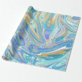 Pearlescent Aqua & Gold Liquid Marble Cadeaupapier (Uitgerold)