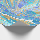 Pearlescent Aqua & Gold Liquid Marble Cadeaupapier (Hoek)