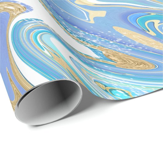 Pearlescent Aqua & Gold Liquid Marble Cadeaupapier (Rol Hoek)