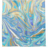 Pearlescent Aqua & Gold Liquid Marble Douchegordijn (Voorkant)