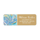 Pearlescent Aqua & Gold Liquid Marble Etiket (Voorkant)