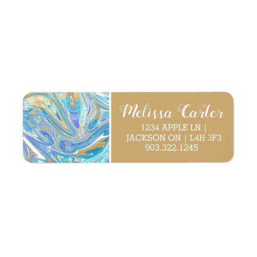 Pearlescent Aqua & Gold Liquid Marble Etiket (Voorkant)