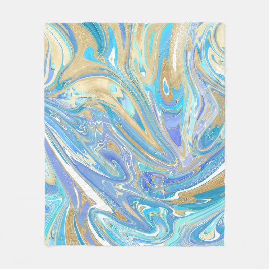 Pearlescent Aqua & Gold Liquid Marble Fleece Deken (Voorkant)