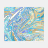 Pearlescent Aqua & Gold Liquid Marble Fleece Deken (Voorkant (Horizontaal))