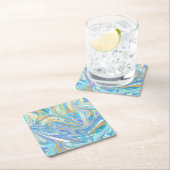 Pearlescent Aqua & Gold Liquid Marble Kartonnen Onderzetters (Insitu)