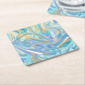 Pearlescent Aqua & Gold Liquid Marble Kartonnen Onderzetters (Schuin)