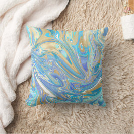 Pearlescent Aqua & Gold Liquid Marble Kussen