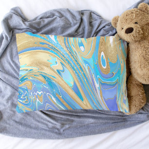 Pearlescent Aqua & Gold Liquid Marble Kussensloop