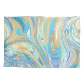 Pearlescent Aqua & Gold Liquid Marble Kussensloop (Achterkant)