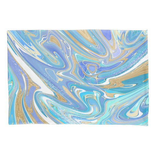 Pearlescent Aqua & Gold Liquid Marble Kussensloop (Voorkant)