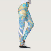 Pearlescent Aqua & Gold Liquid Marble Leggings (Rechts)